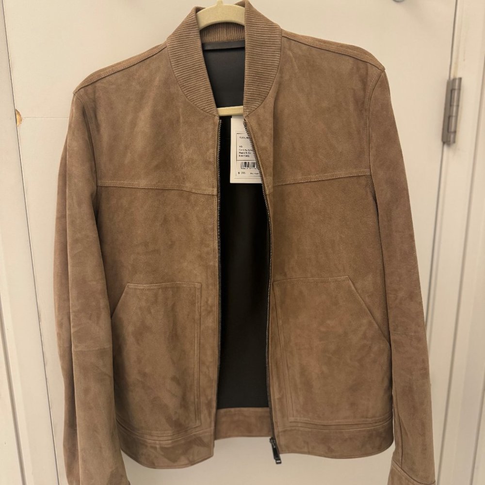 Theory Men's - XS - Fletcher Suede Bomber Jacket Dark Bark/Asphalt